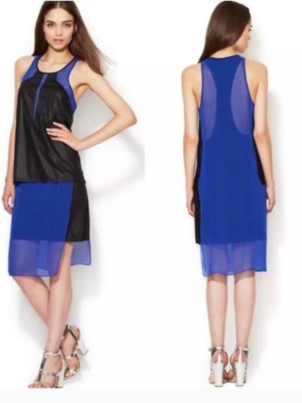 Helmut Lang Sheer Blue and Black Sleeveless Dress Large as is